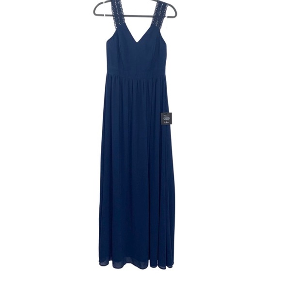 Lulus NWT Passionate Promise Navy Blue Lace Strap V Neck Maxi Dress Size Medium - Picture 4 of 11